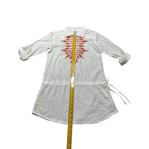 Prana Leta Tunic Top Blouse Cover Up Long Sleeve - White Embroidered Orange - XS - Picture 6 of 7
